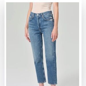 Agolde Riley high rise straight cropped jeans distressed - size 26